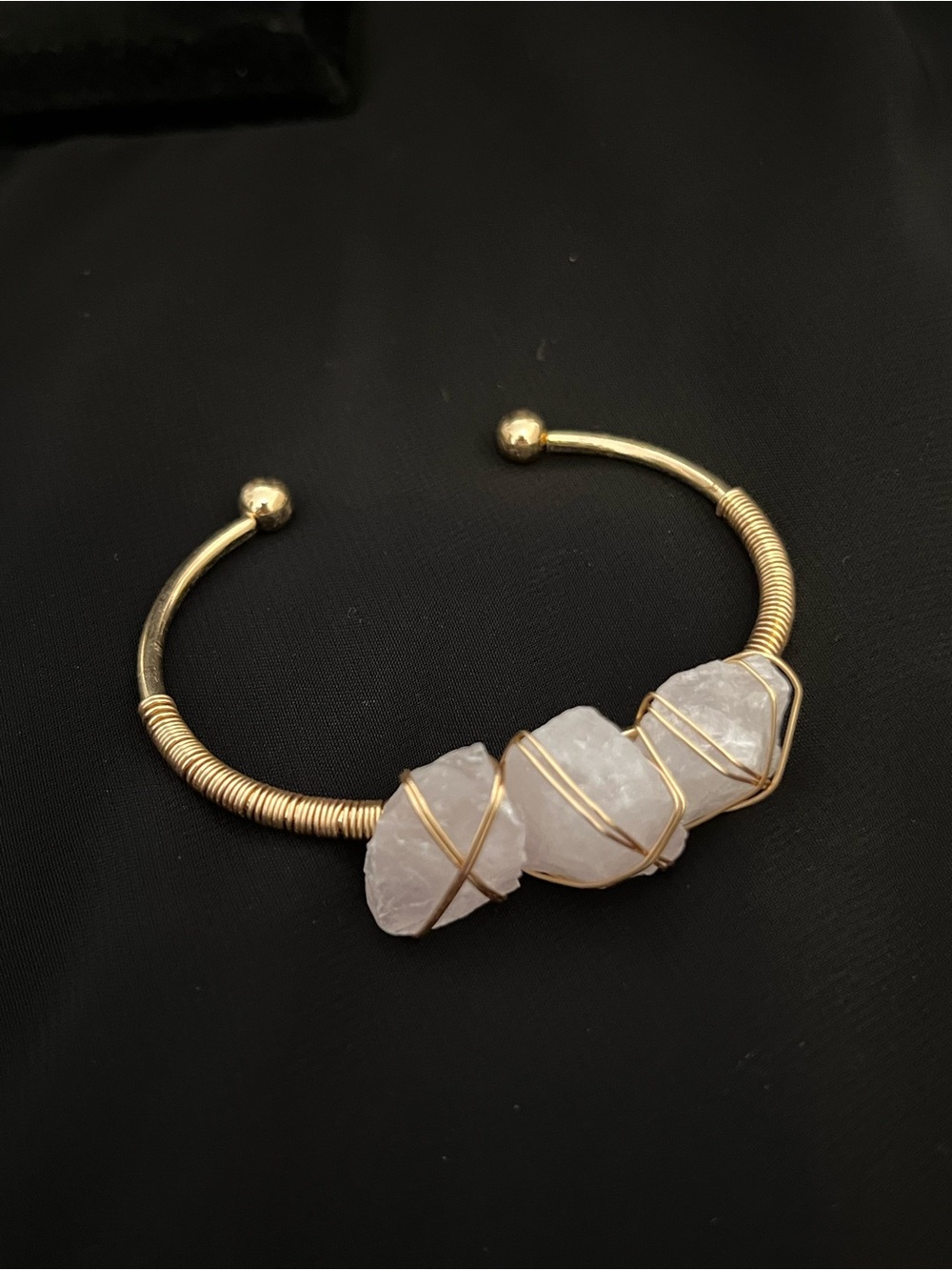 Gold Wire-Wrapped Rose Quartz Cuff Bracelet